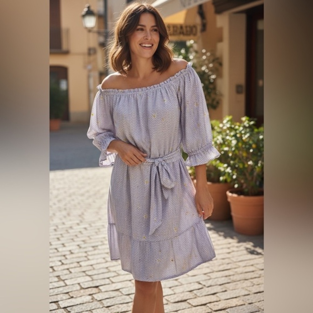 New Roller Rabbit Off Shoulder Dress Size XS Boho Summer Tie Waist Mini